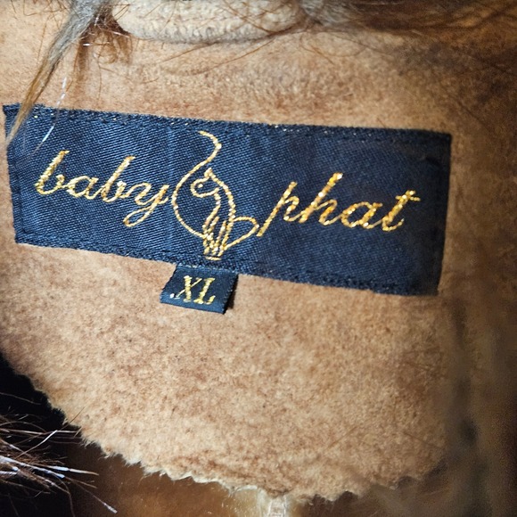 Baby Phat Vintage Genuine‎ Leather Faux Fur Collar Suede Zip Jacket XL Y2K Retro - Picture 4 of 10